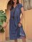 Blue Casual Swing Cotton-Blend Paneled Dresses