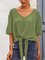 Green Holiday Plain V Neck Shirts & Tops
