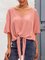 Pink Plain Short Sleeve Cotton-Blend Shirts & Tops