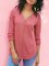 Pink Cotton-Blend Plain V Neck Casual Shirts & Tops