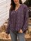 Blue Paneled Cotton-Blend Geometric Long Sleeve Shirts & Tops