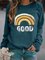 Vintage Long Sleeve Rainbow Letter Printed Crew Neck Plus Size Casual Tops