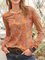 Orange Printed Crew Neck Cotton Long Sleeve Shirts & Tops