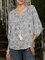 Blue Paneled Cotton-Blend 3/4 Sleeve V Neck Shirts & Tops