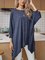 Blue Plain Casual Cotton-Blend Paneled Shirts & Tops