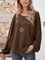 Brown Long Sleeve Cotton-Blend Crew Neck Shirts & Tops