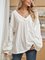 White Paneled Long Sleeve Casual V Neck Shirts & Tops