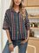 Deep Blue Geometric Cotton-Blend Casual Shawl Collar Shirts & Tops