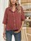 Coffee Shawl Collar Half Sleeve Casual Paneled Shirts & Tops