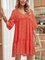 Red V Neck Cotton-Blend Swing Short Sleeve Dresses