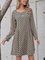 Dark Blue Crew Neck Cotton-Blend Long Sleeve Dresses