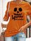 Pumpkin Halloween Orange Long Sleeve Cotton-Blend Crew Neck Shirts & Tops