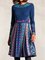 Blue Long Sleeve Cotton-Blend Geometric Dresses