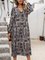 Black Long Sleeve Cotton-Blend Floral Paneled Dresses