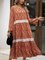 Red Cotton-Blend Long Sleeve V Neck Dresses
