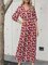 Red V Neck Floral-Print Long Sleeve Swing Dresses