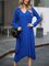 Royal Blue Leopard Cotton V Neck Long Sleeve Dresses