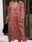 Red Cotton-Blend Paneled Long Sleeve Dresses