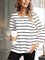White Paneled Cotton-Blend Long Sleeve Striped Shirts & Tops