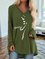 Vintage Statement Printed Plus Size Long Sleeve V Neck Casual Tops