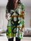 Plus Size Cats Print Casual V Neck Shift Shirts & Tops