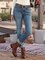 Blue Vintage Denim Pockets Plain Pants