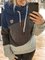 Grey-Blue Color-Block Hoodie Long Sleeve Shirts & Tops
