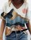 Landscape Print Short Sleeve Cotton-Blend T-Shirts & Tops