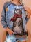 Gray Long Sleeve CAT Print Sweatshirt