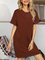 Red Crew Neck Cotton-Blend Plain Short Sleeve Dresses