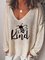 Vintage Be Kind Letter Printed Plus Size Long Sleeve V Neck Casual Tops