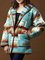 Light Blue Shift Wool Boho Geometric Outerwear