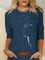 New Women Fashion Cat Animal Printed Blue Cotton Vintage Crew Neck Shirts & Tops