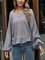 Gray V Neck Solid Long Sleeve Shirts & Tops