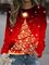 Ladies Christmas Red Crew Neck Cotton-Blend Casual Sweatshirt