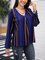 Blue 3/4 Sleeve Cotton-Blend Striped Shirts & Tops
