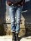 Blue Washed Brushed Ripped Casual Denim Shift Pants