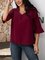 Claret 3/4 Sleeve Casual V Neck Shirts & Tops