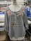 Gray V Neck Floral Long Sleeve Color-Block Blouses