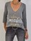 Gray Long Sleeve V Neck Letter Shift Shirts & Tops
