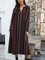 Brown Long Sleeve Paneled Striped Cotton-Blend Dresses