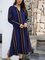 Blue Long Sleeve Cotton-Blend V Neck Dresses