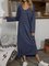 Blue Cotton-Blend Shift Long Sleeve Dresses