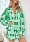 Green Paneled V Neck Boho Cotton-Blend Suits