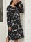 Black Long Sleeve Floral Turtle Neck Shift Dresses