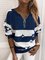 Navy Blue Casual Long Sleeve Striped Sweatshirt
