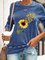 Vintage Long Sleeve Crew Neck Sunflower Printed Plus Size Statement Casual Tops