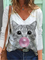 White Long Sleeve Floral-Print Animal Crew Neck Shirts & Tops