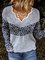 Gray Holiday V Neck Long Sleeve Sweater