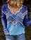 Purple Exotic V Neck Long Sleeve Stripes Sweater